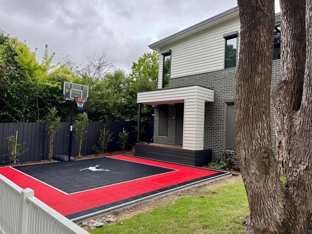 Basketball Slam Man modular sports tiles for Geelong backyard by Sports Courts Victoria