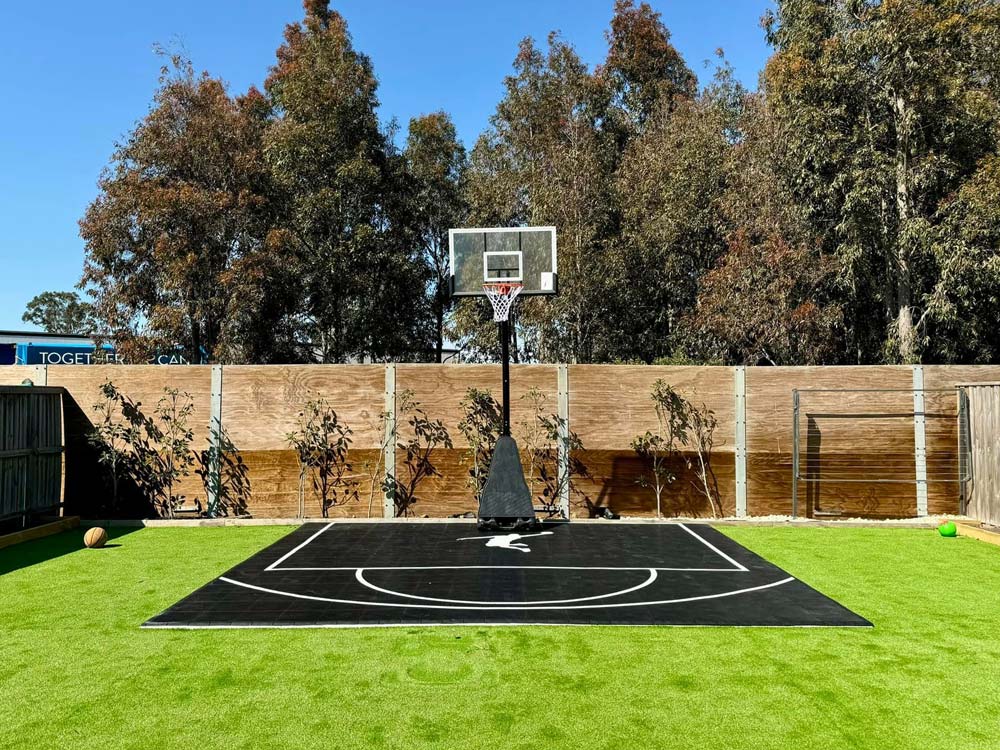 Basketball Slam Man modular sports tiles for Geelong backyard by Sports Courts Victoria