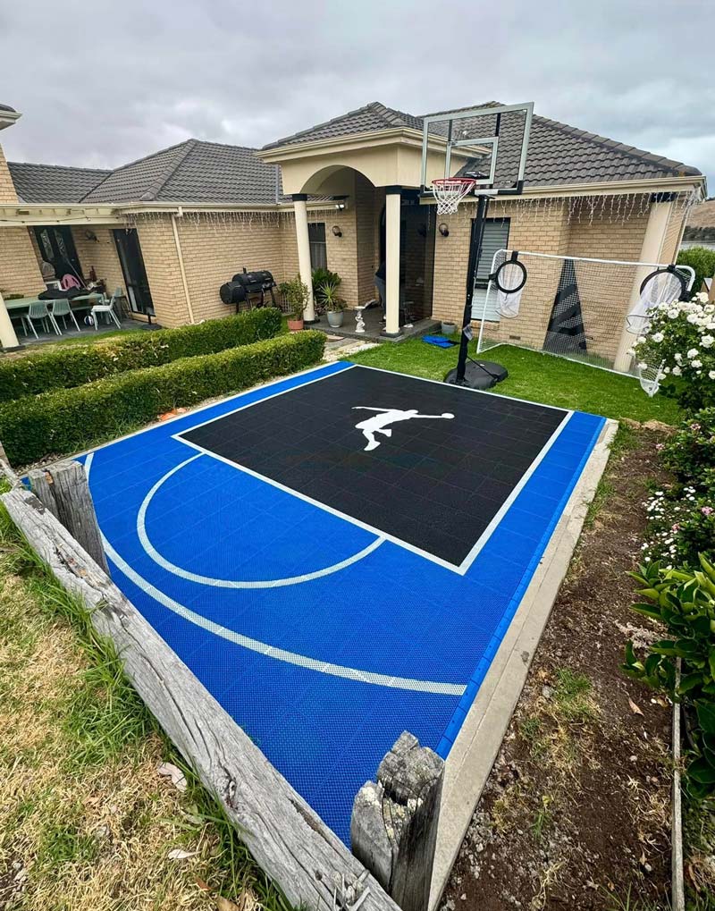 Basketball Slam Man modular sports tiles for Geelong backyard by Sports Courts Victoria