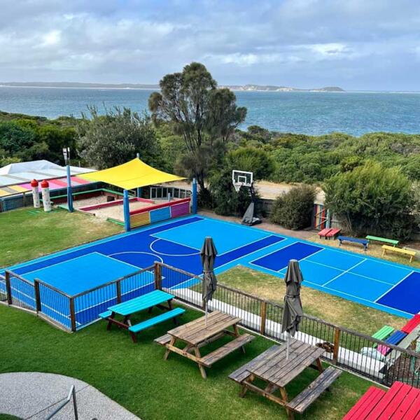 Slam Man basketball court tiles in Queenscliff for community group
