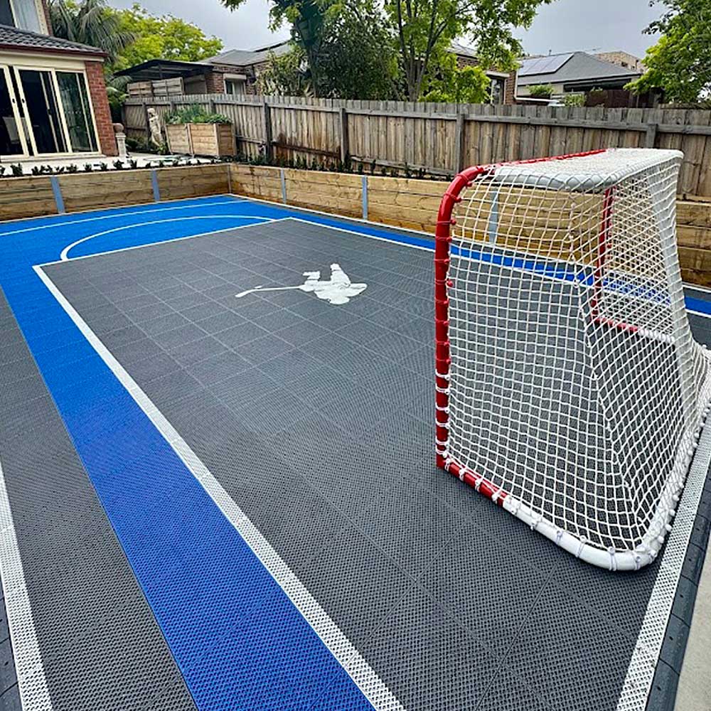 Ice hockey Puckman training court tiles for Geelong backyard