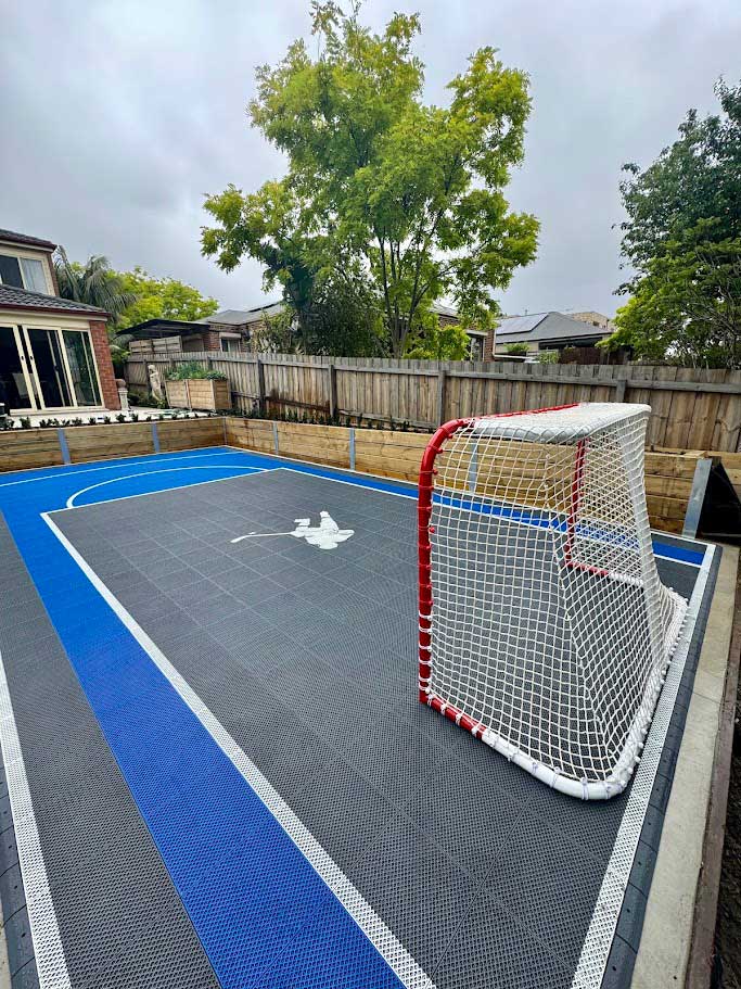 Ice hockey Puckman training court tiles for Geelong backyard