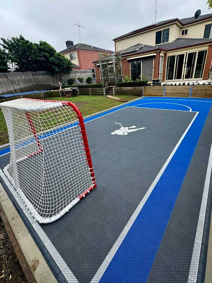Ice hockey Puckman training court tiles for Geelong backyard