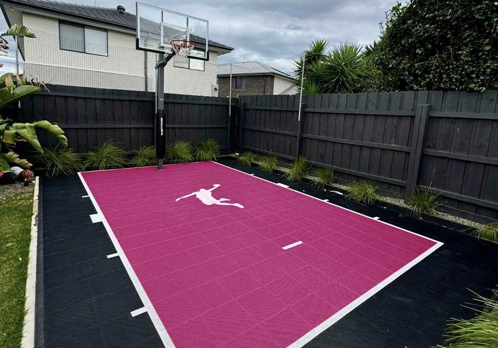 Sports Courts Victoria's pink court tiles as a partner of the National Breast Cancer Foundation