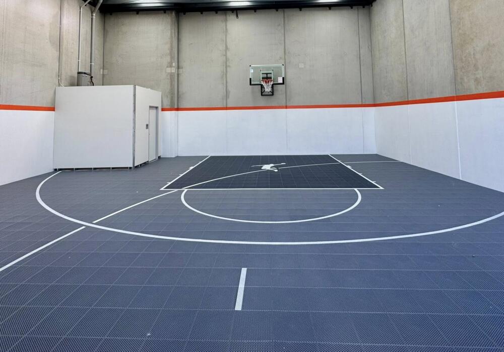 Picture of Custom Court Installed in Basketball Gym Training Facility with Slam ...