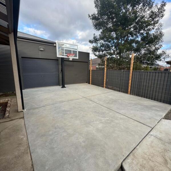 Before photo of backyard area prepared for Slam Man court installation in Ballarat