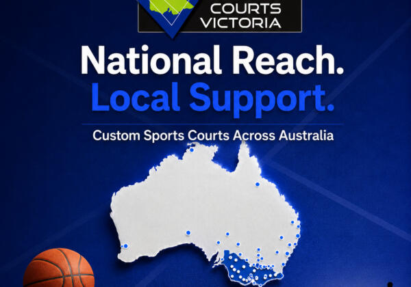 Sports Courts Victoria custom sports courts across Australia map showing project locations and national reach