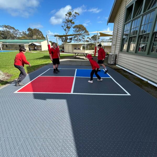 Students playing on new 4 square courts at Welshpool and District Primary School